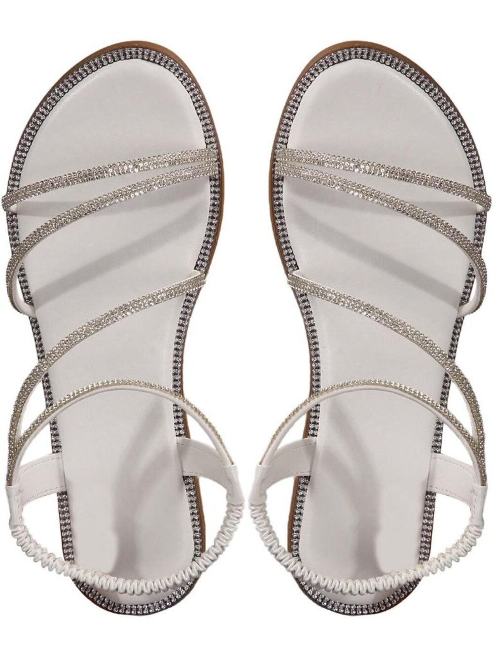 Women's White Summer Glitter Open Toe Sparkly Rhinestone Slides Flat Sandals